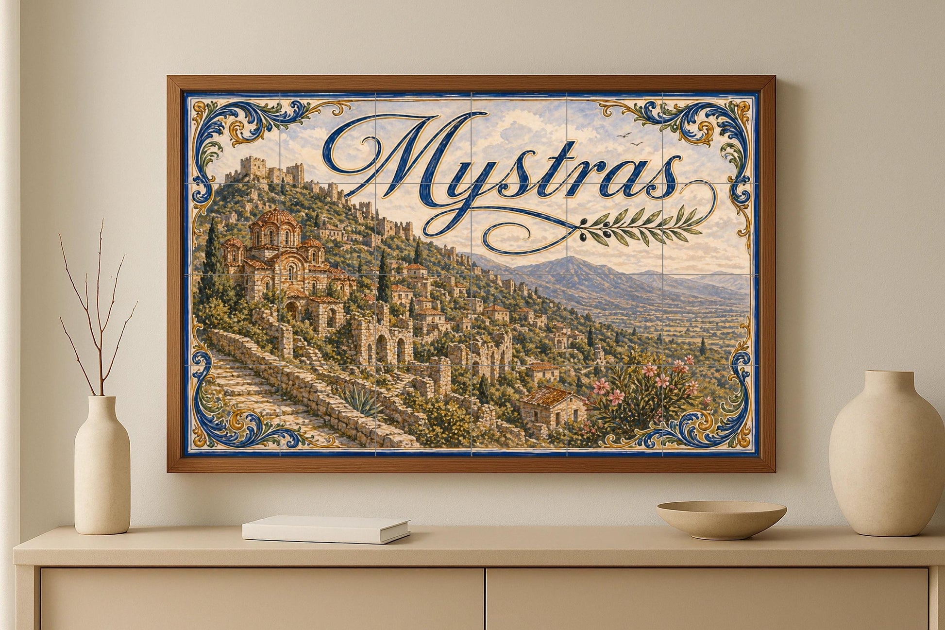 Mural de azulejos de cerámica bizantina de Mystras, decoración de…