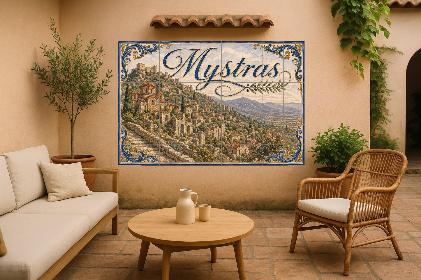 Mural de azulejos de cerámica bizantina de Mystras, decoración de…