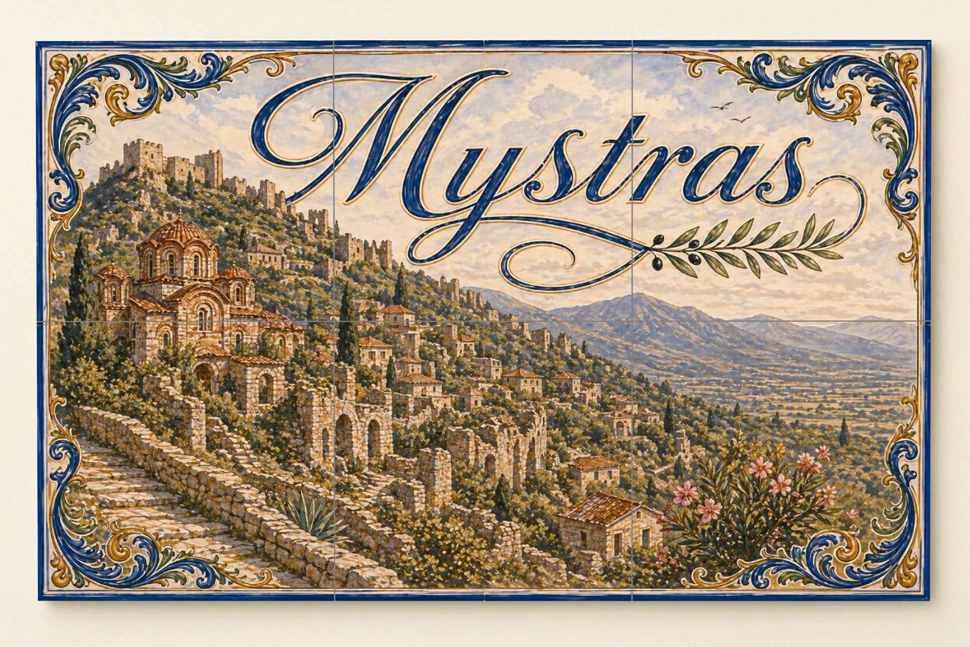 Mural de azulejos de cerámica bizantina de Mystras, decoración de…
