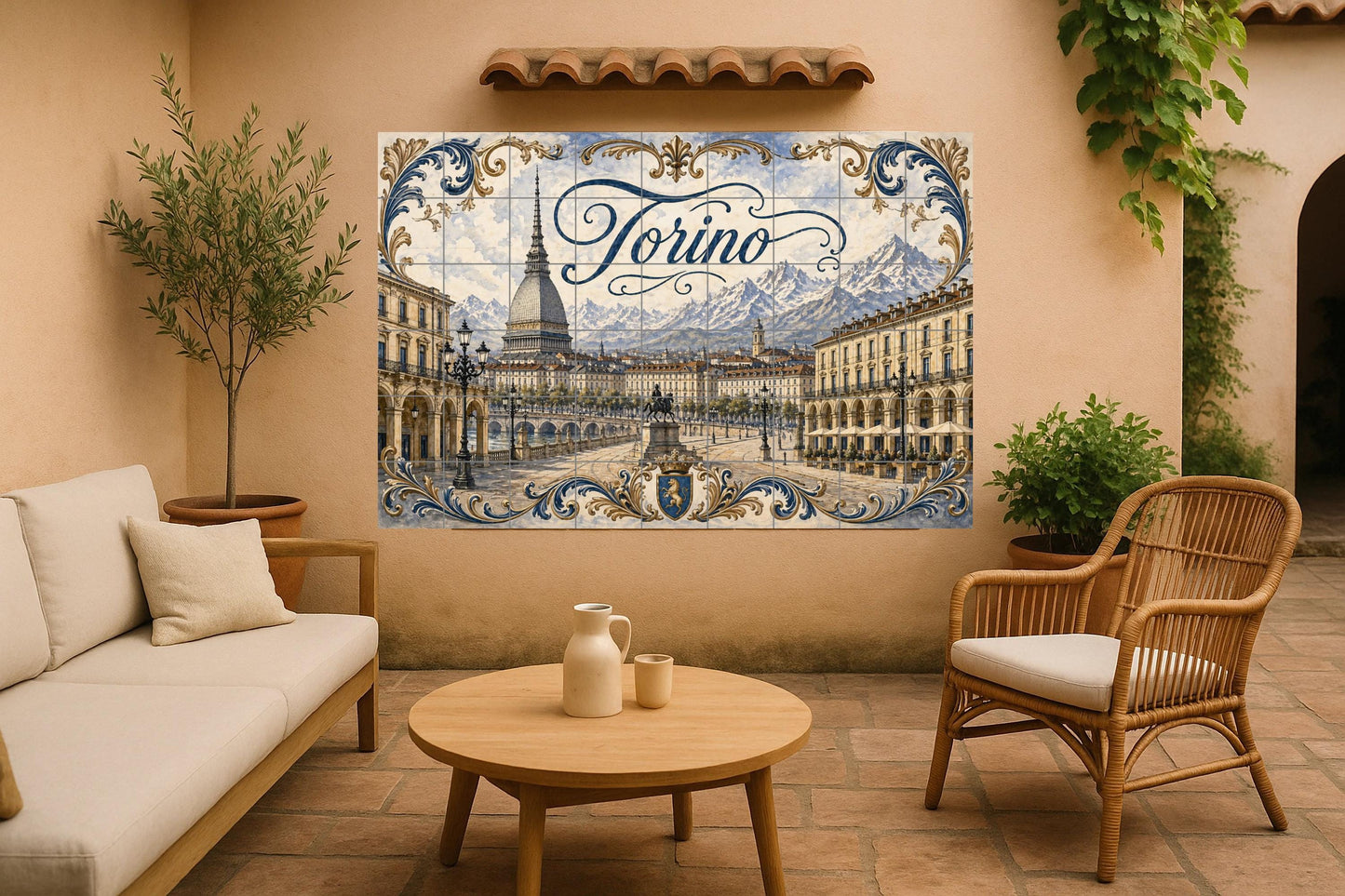 Mural de azulejos cerámicos Mole Antonelliana de Turín, elegante…