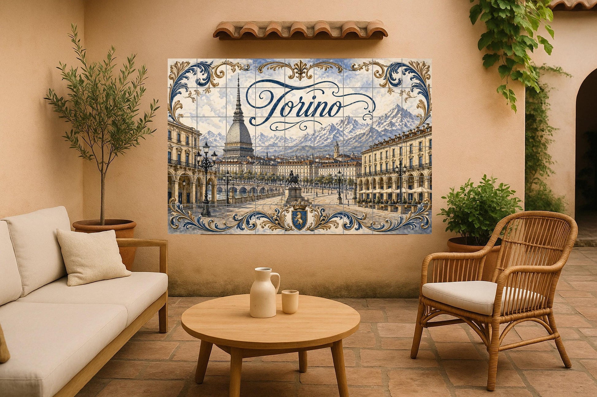 Mural de azulejos cerámicos Mole Antonelliana de Turín, elegante…