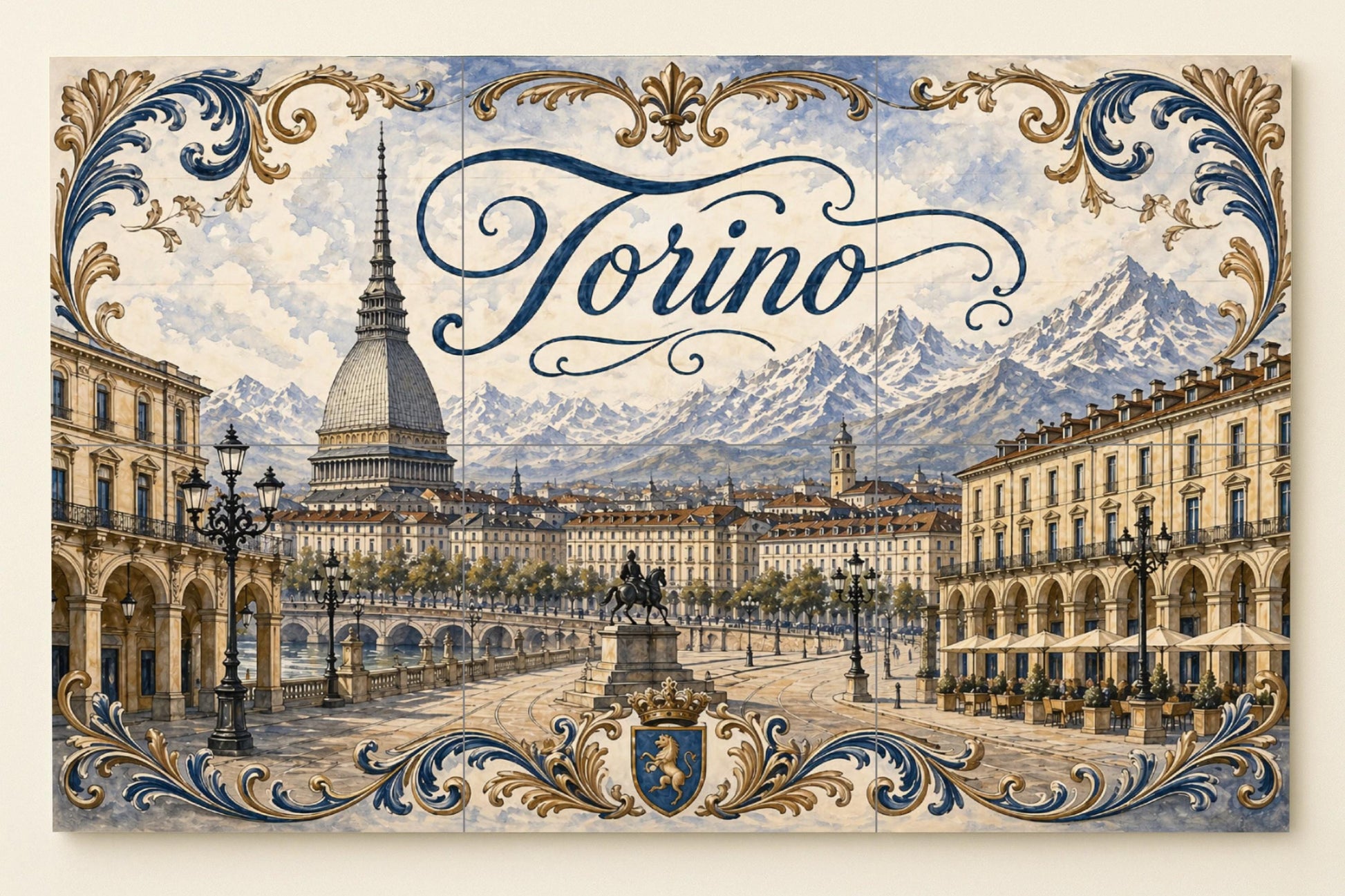 Mural de azulejos cerámicos Mole Antonelliana de Turín, elegante…