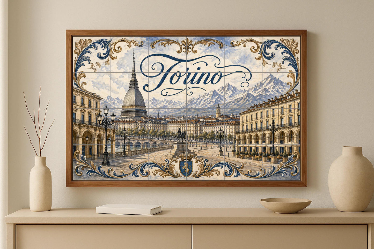 Mural de azulejos cerámicos Mole Antonelliana de Turín, elegante…