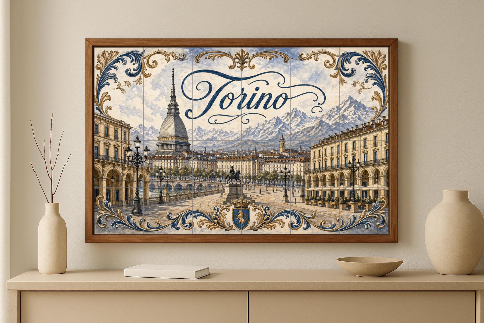 Mural de azulejos cerámicos Mole Antonelliana de Turín, elegante…