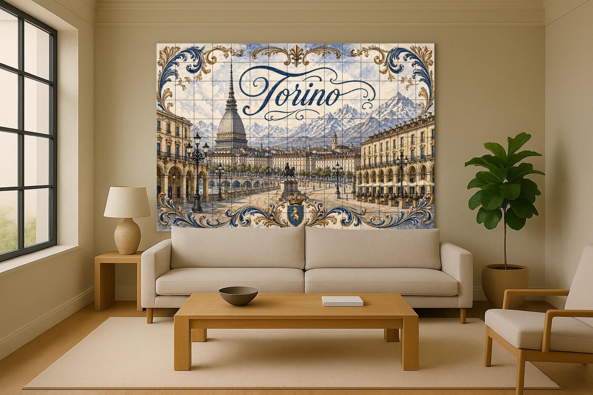 Mural de azulejos cerámicos Mole Antonelliana de Turín, elegante…