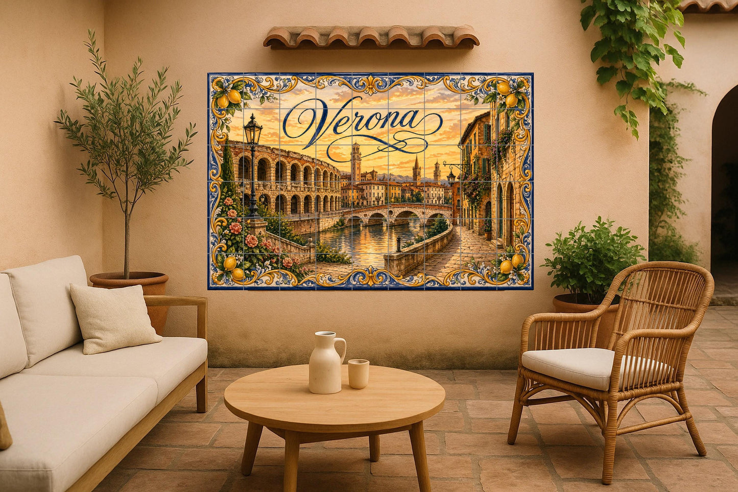 Mural de azulejos de cerámica de la Arena Romana de Verona…