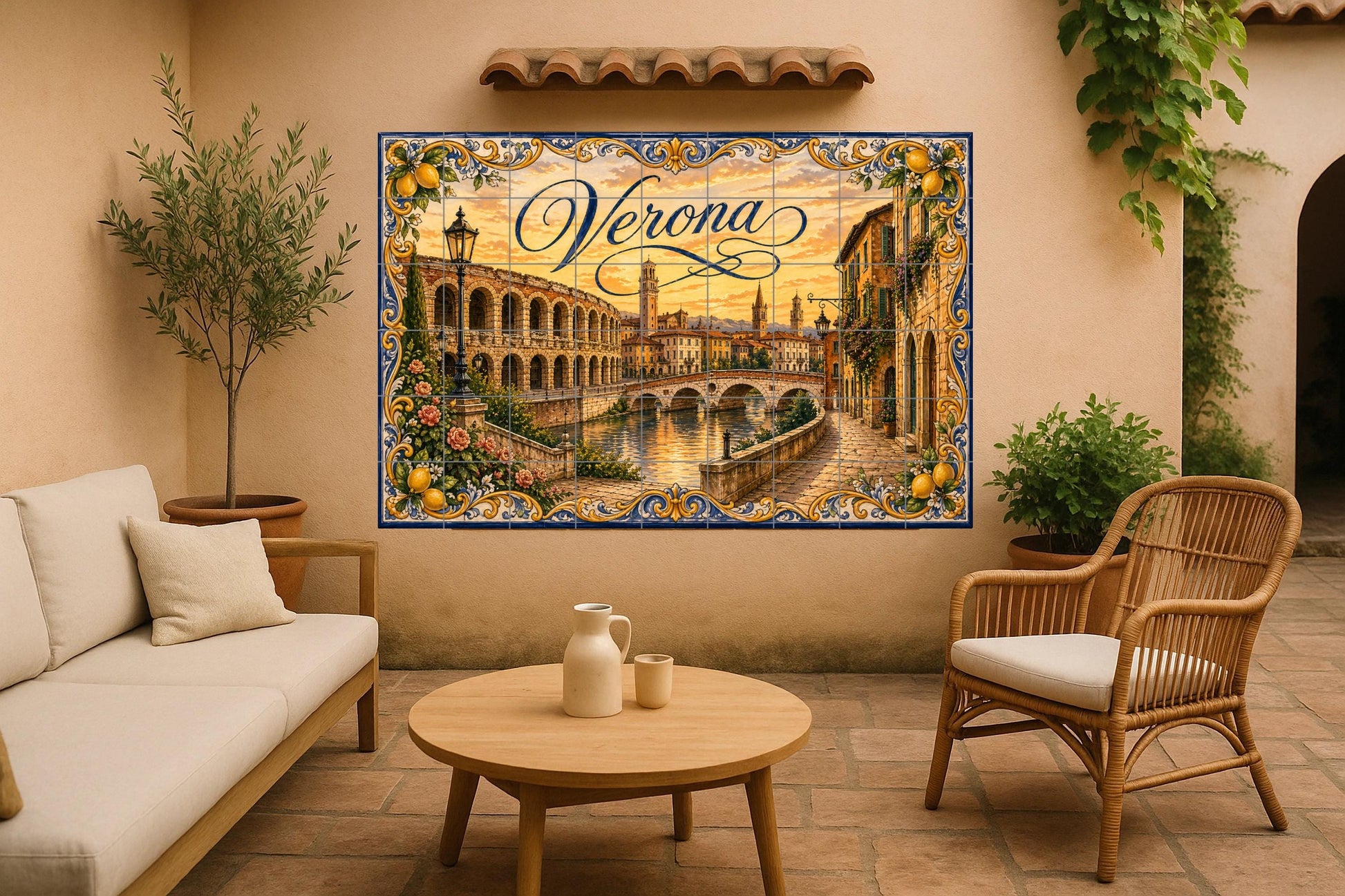 Mural de azulejos de cerámica de la Arena Romana de Verona…