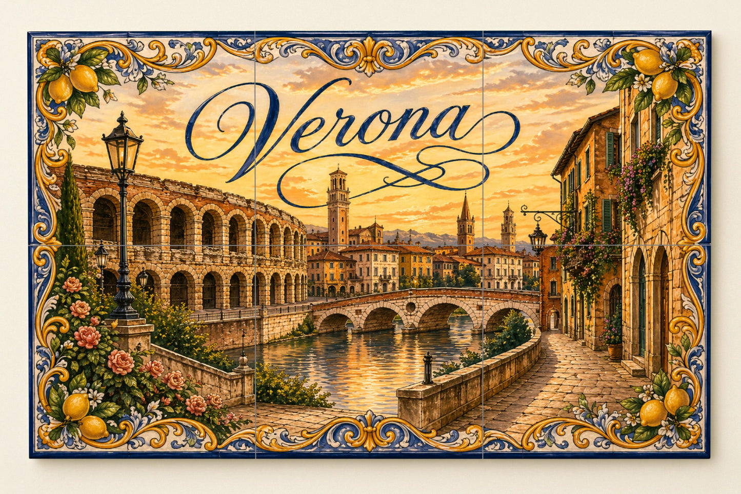 Mural de azulejos de cerámica de la Arena Romana de Verona…