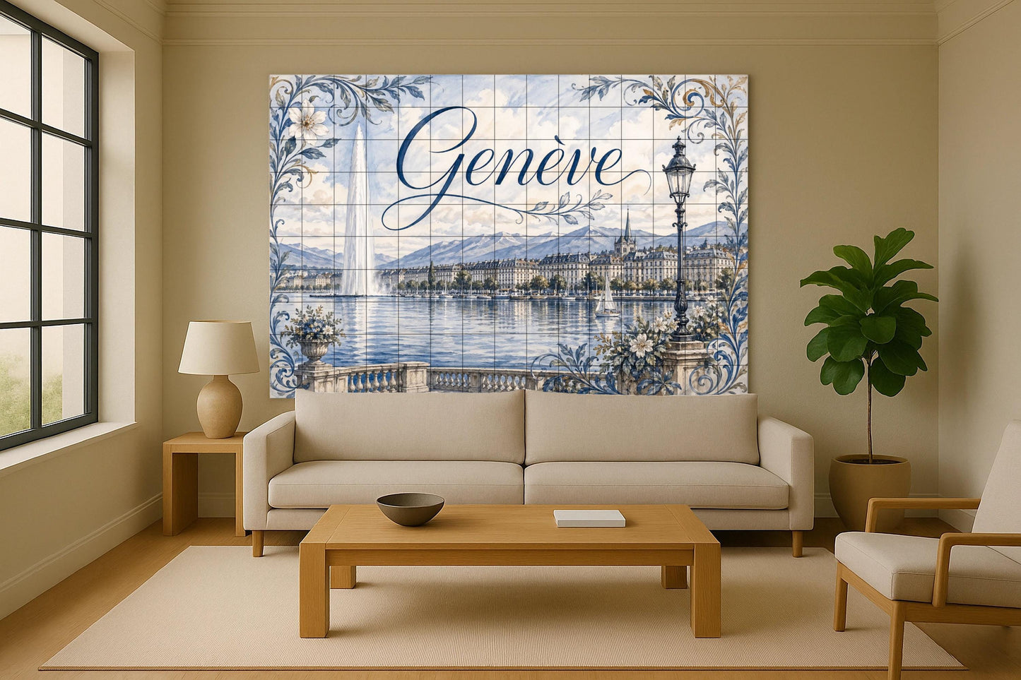 Genf, Schweiz, Kunst Wandbild des See Lemán, d — Städte & Monumente, Wandkunst aus Keramikfliesen