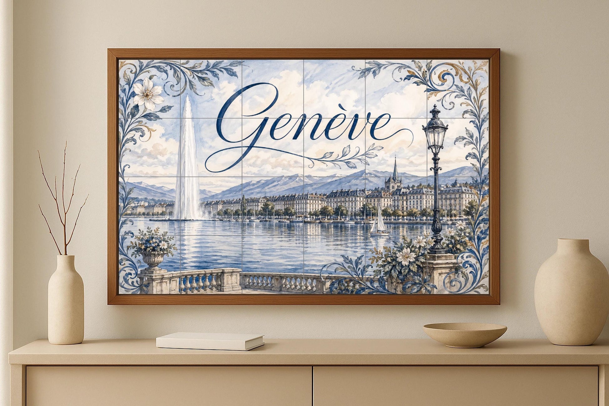 Genf, Schweiz, Kunst Wandbild des See Lemán, d — Städte & Monumente, Wandkunst aus Keramikfliesen