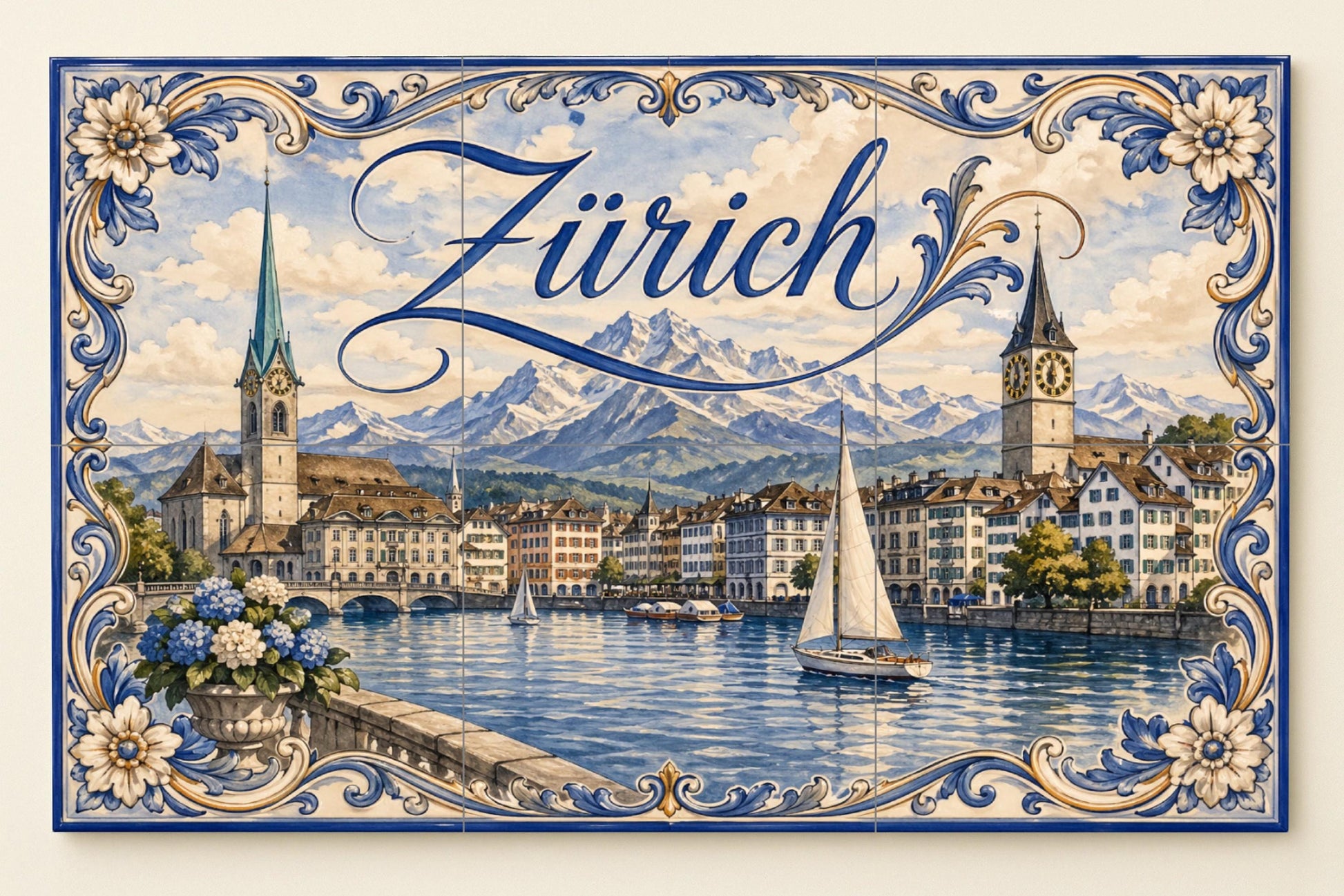 Zúrich, Suisse, Art Mural de la Ville lacus · Fresque Céramique — Fresque de Monument