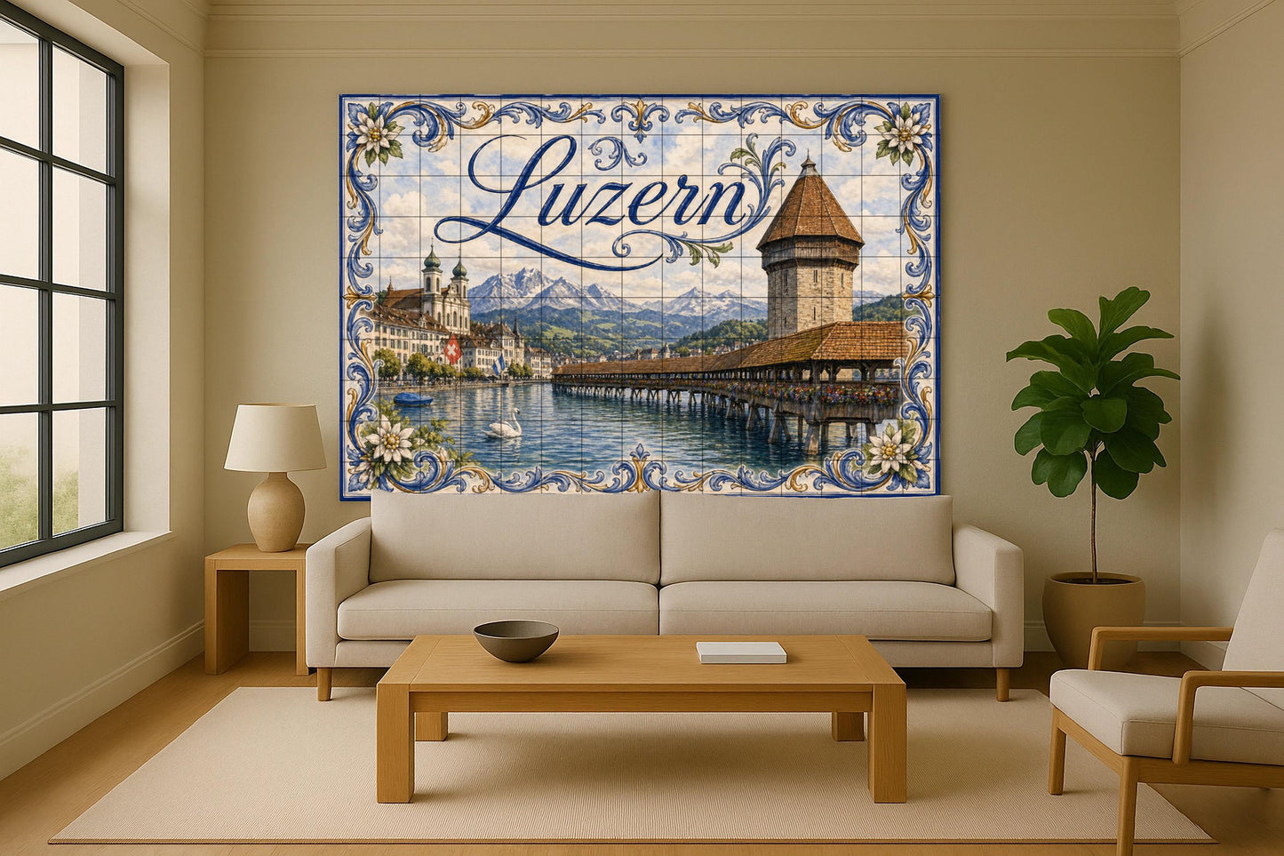 Mural de azulejos de cerámica de Lucerna, Suiza, arte ribereño de…