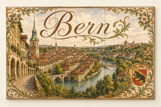 Mural de azulejos de cerámica de Berna, Suiza, arte mural del casco…