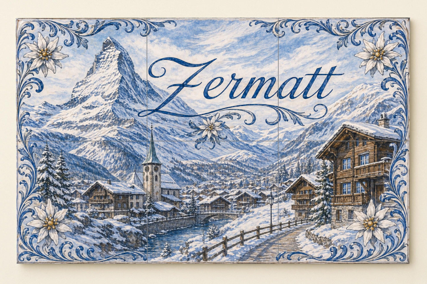 Fresque en Carrelage Zermatt, Suisse, Art Mural Alpin du Matter — Décor Mural Voyage