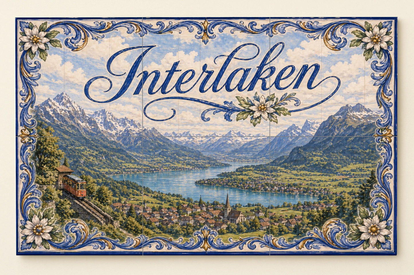 Mural de azulejos de cerámica de Interlaken, Suiza, arte mural del…