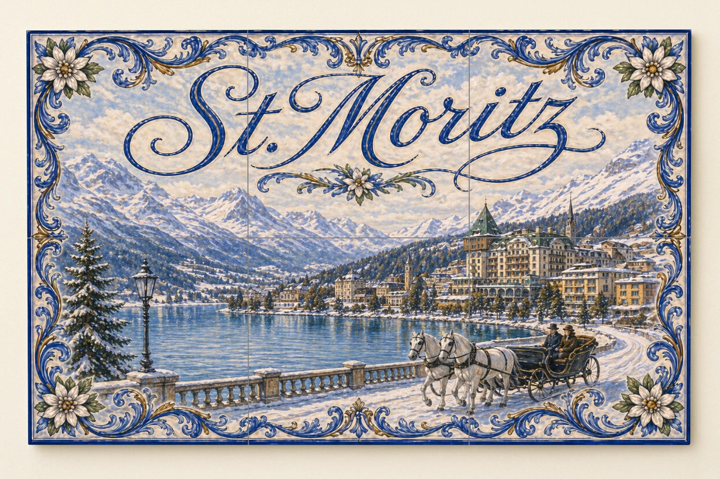 St. Moritz, Art Mural de invierno de les — Paysage Botanique, Art Mural en Céramique