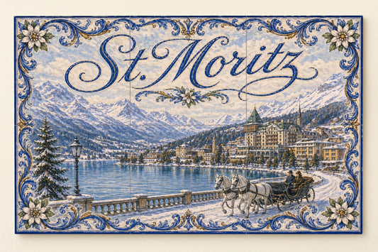 St. Moritz, Art Mural of invierno — Garden & Scenery Décor · Ceramic Tile Mural