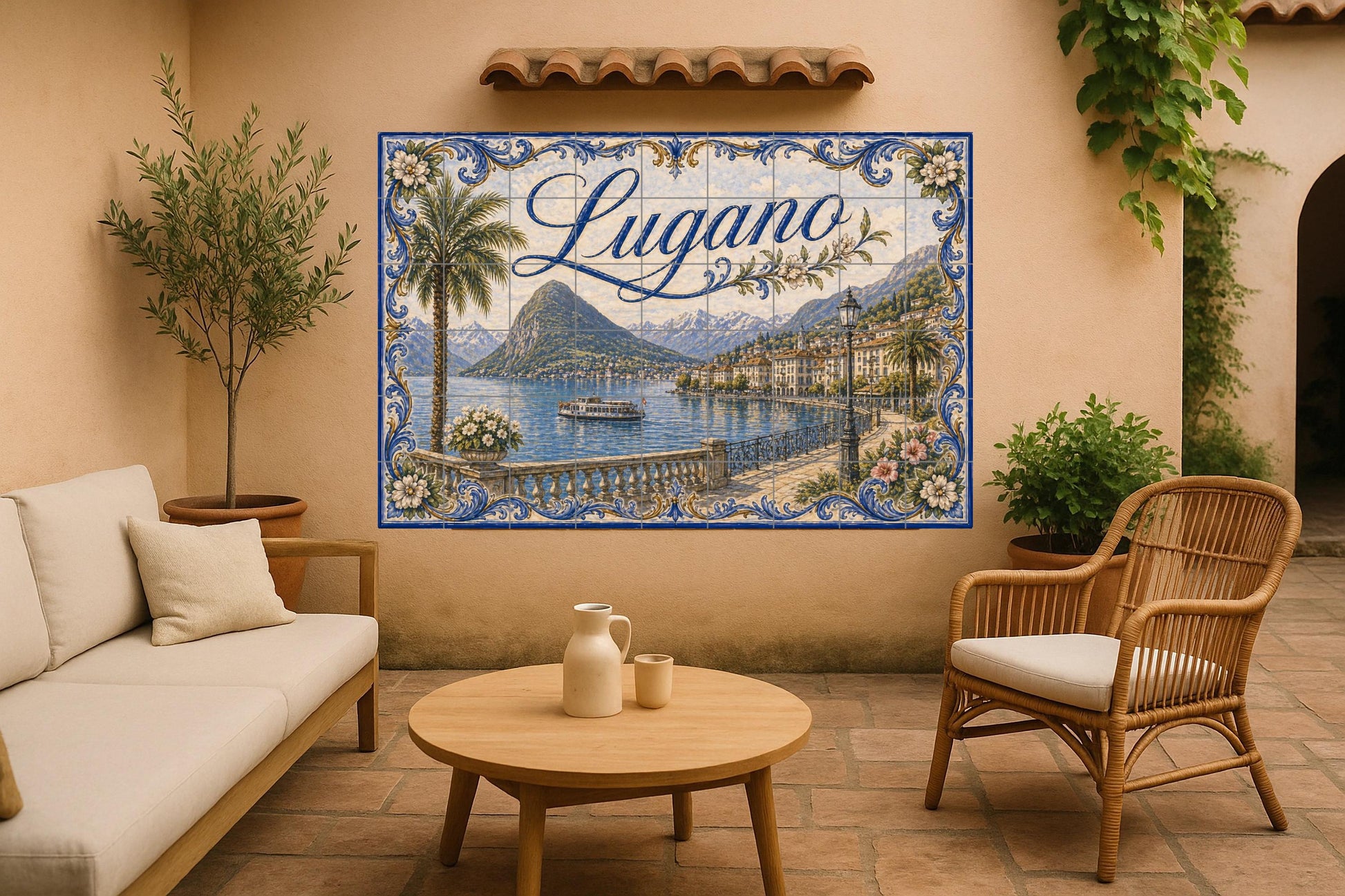 Lugano, Suisse, Art Mural du Lac de Lugano · Fresque Céramique — Décor Mural Voyage