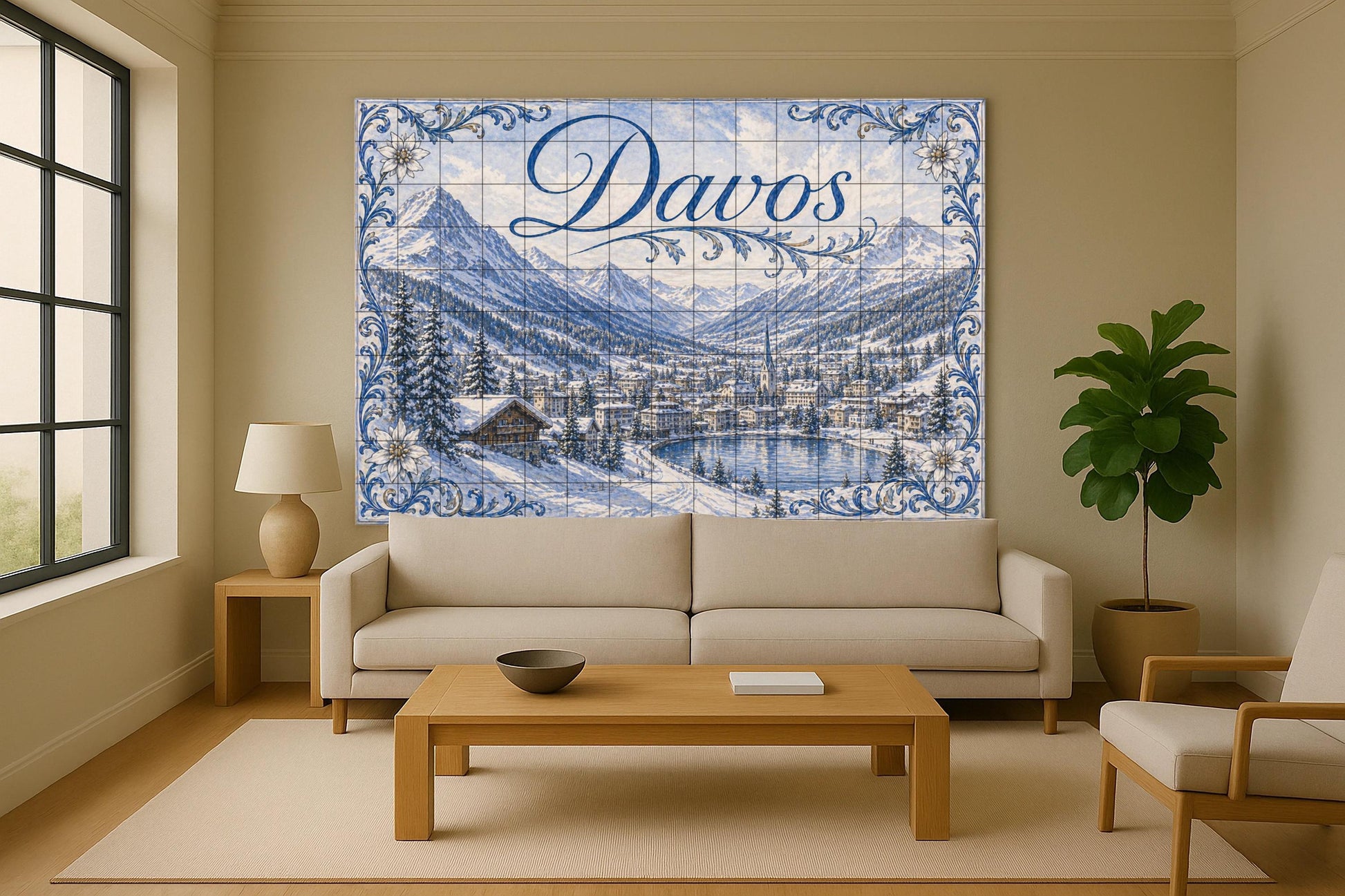 Davos, panel decorativo de pared con paisaje — Natur-Wandkunst, Wandkunst aus Keramikfliesen