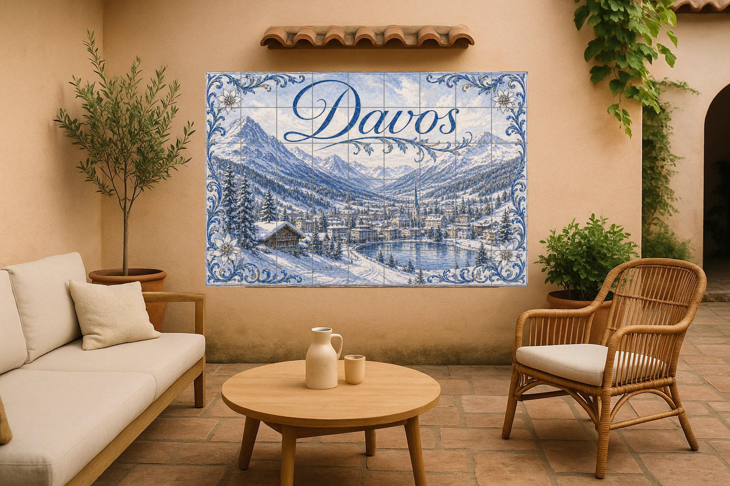 Davos, panel decorativo de pared con paisaje — Natur-Wandkunst, Wandkunst aus Keramikfliesen