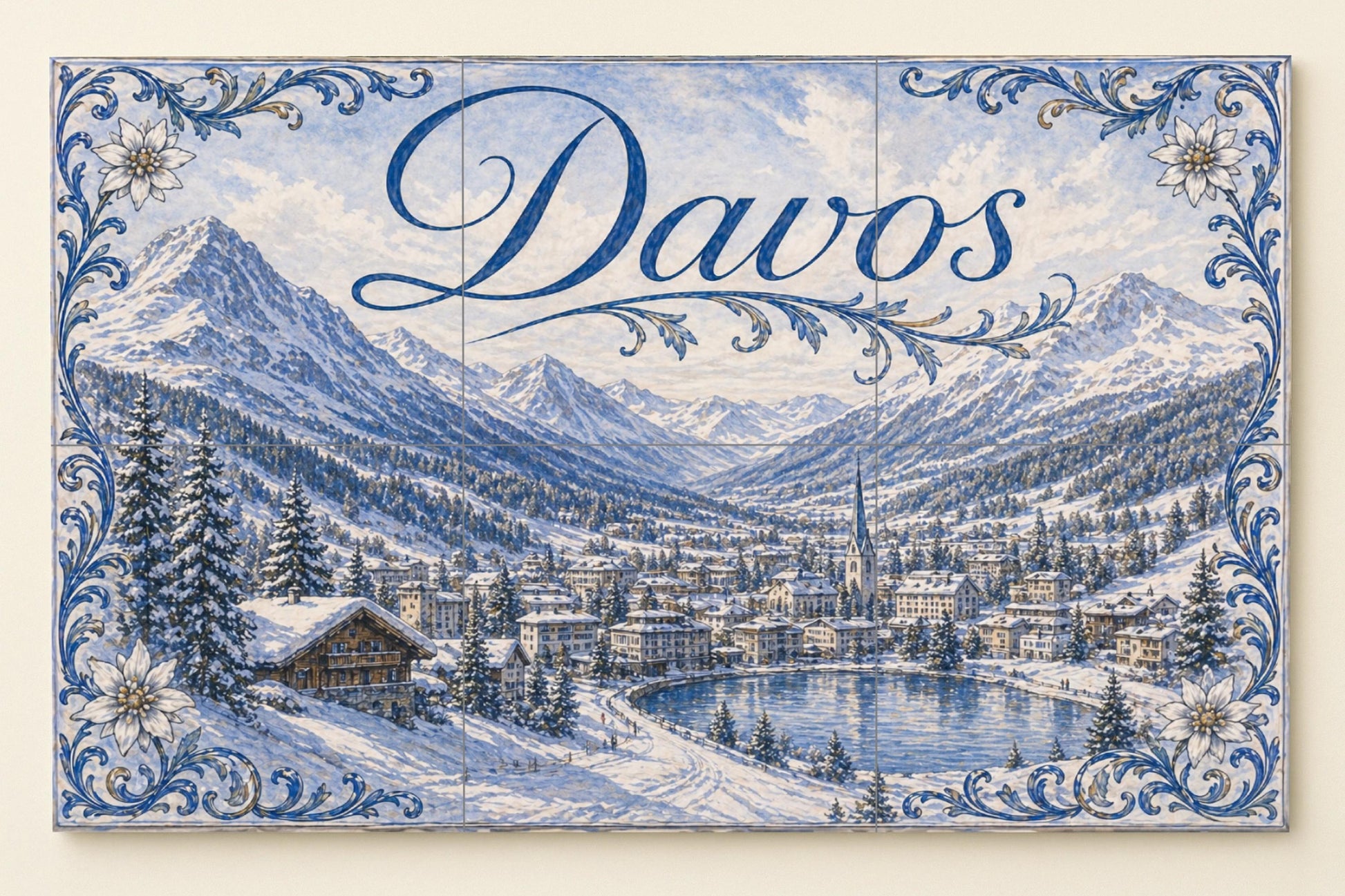 Davos, panel decorativo de pared con paisaje — Natur-Wandkunst, Wandkunst aus Keramikfliesen