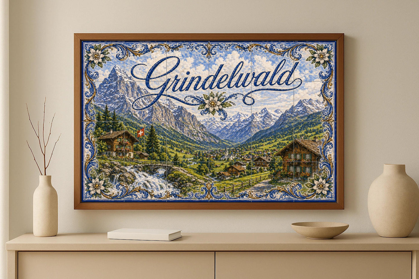 Mural de azulejos de cerámica de los Alpes suizos de Grindelwald…