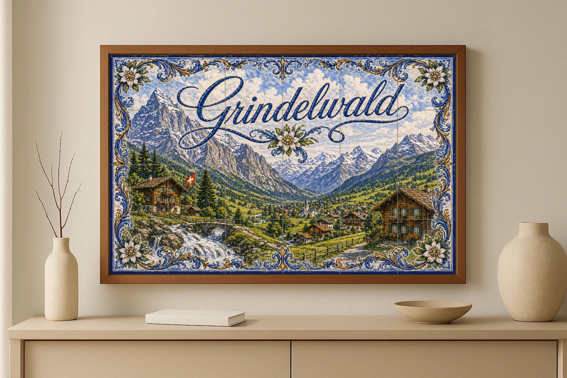 Mural de azulejos de cerámica de los Alpes suizos de Grindelwald…