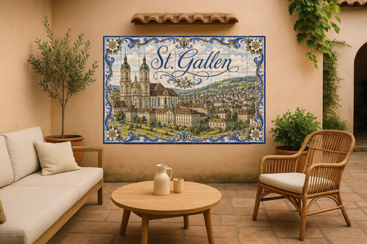 Ceramic Tile Mural: San Galo, Switzerland, Art Mural of the histórica — Travel Wall Décor