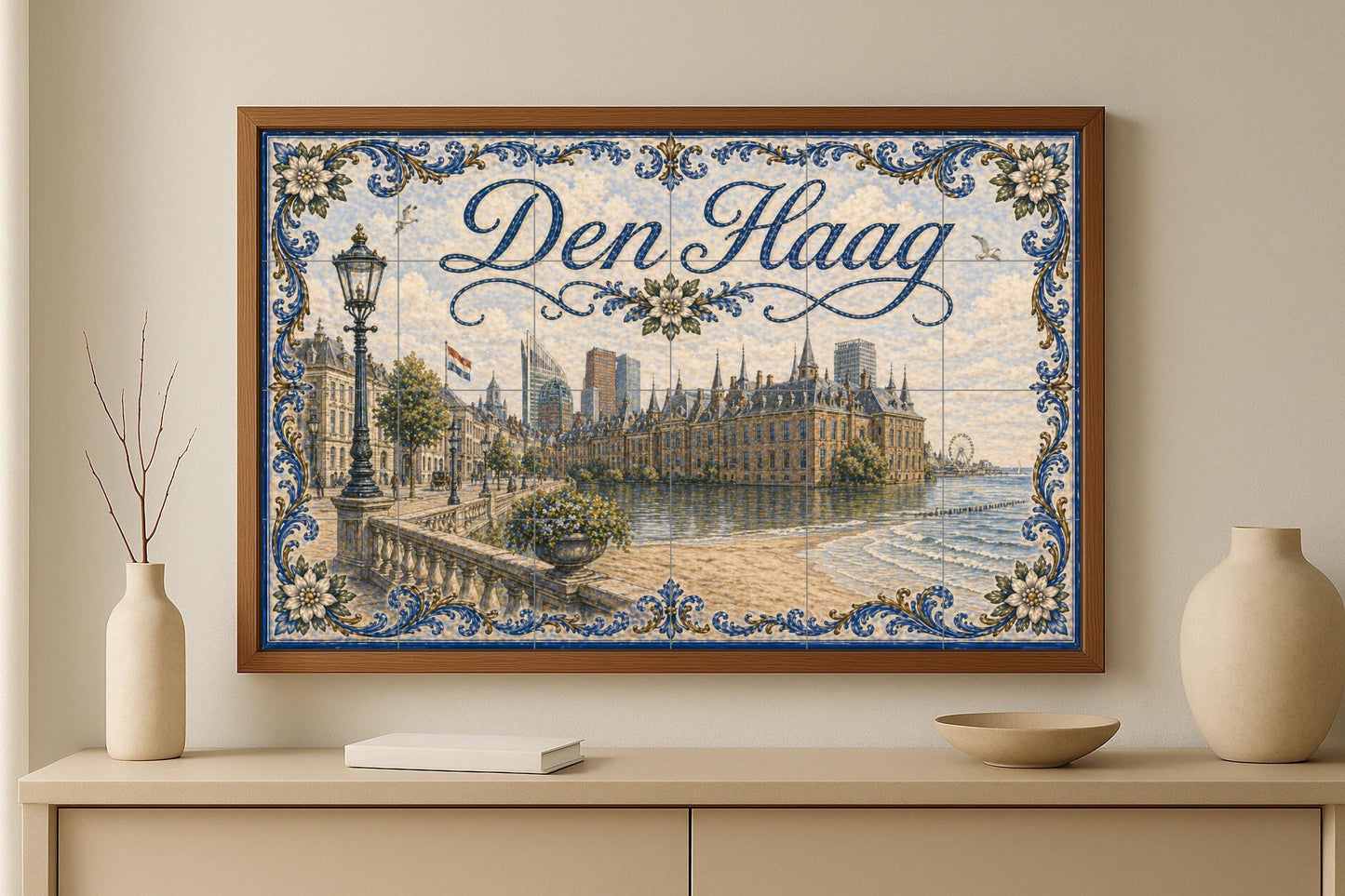 Mural de azulejos de cerámica de La Haya, Países Bajos, arte mural de…