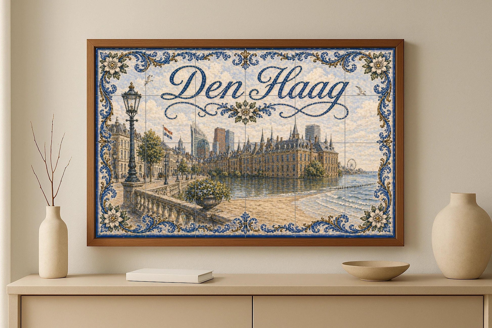 Mural de azulejos de cerámica de La Haya, Países Bajos, arte mural de…