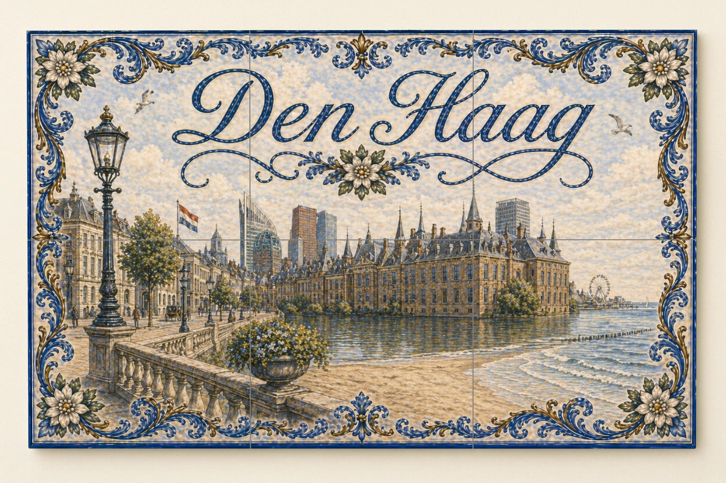 Mural de azulejos de cerámica de La Haya, Países Bajos, arte mural de…