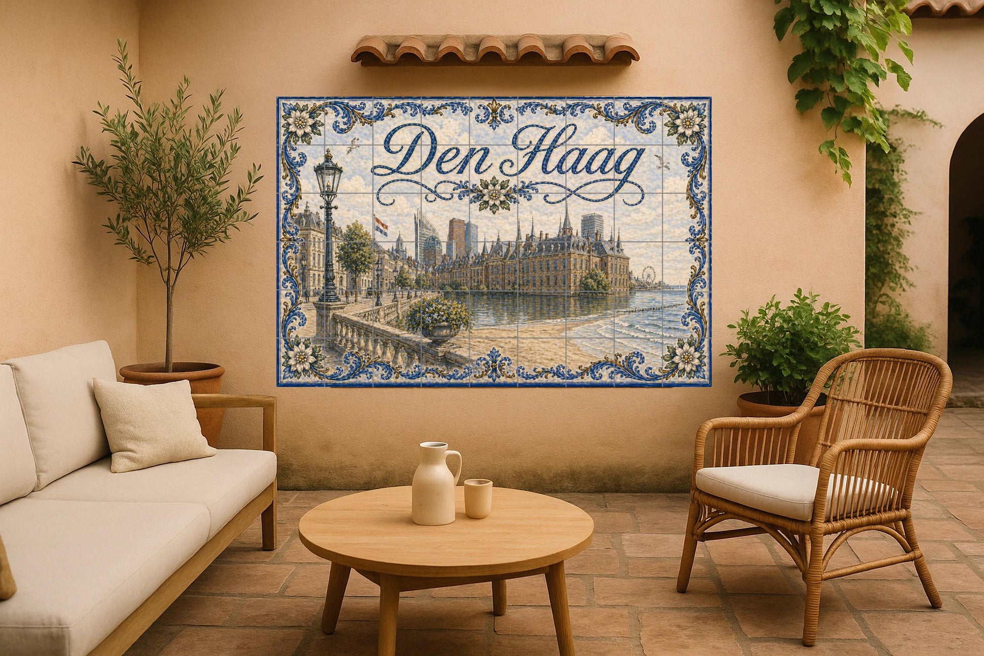 Mural de azulejos de cerámica de La Haya, Países Bajos, arte mural de…