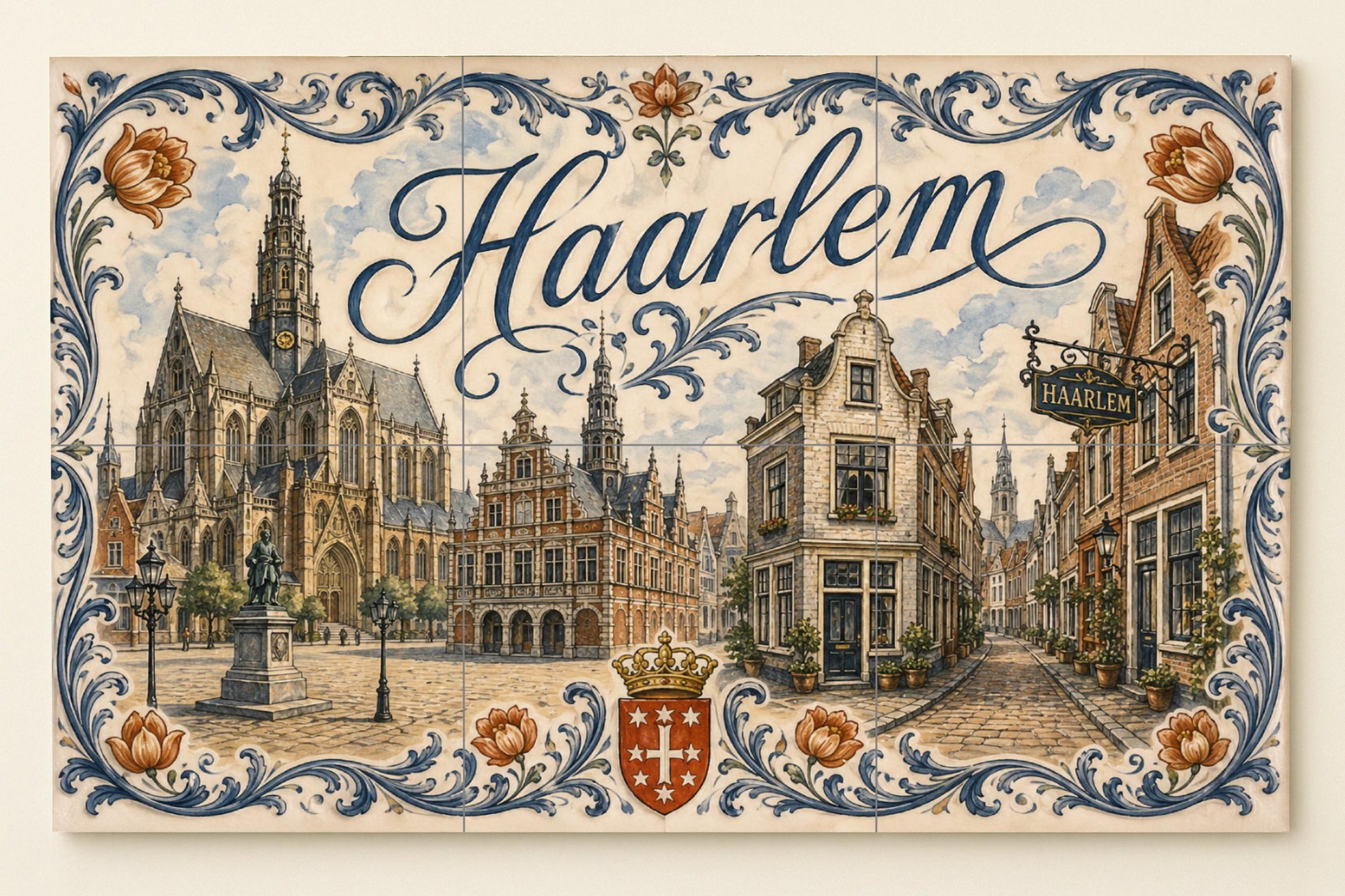 Mural de azulejos de cerámica de Haarlem, Países Bajos, arte mural de…