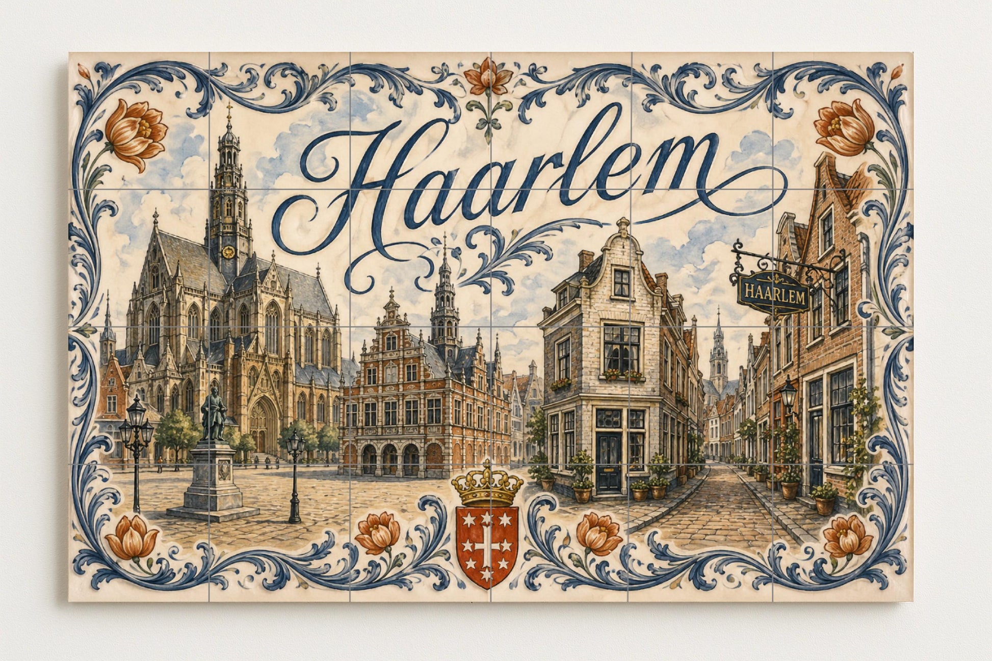 Mural de azulejos de cerámica de Haarlem, Países Bajos, arte mural de…