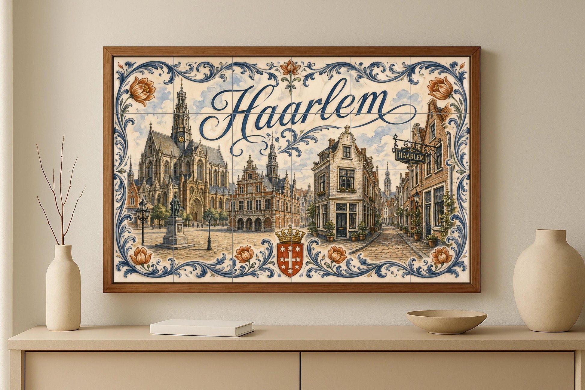 Mural de azulejos de cerámica de Haarlem, Países Bajos, arte mural de…