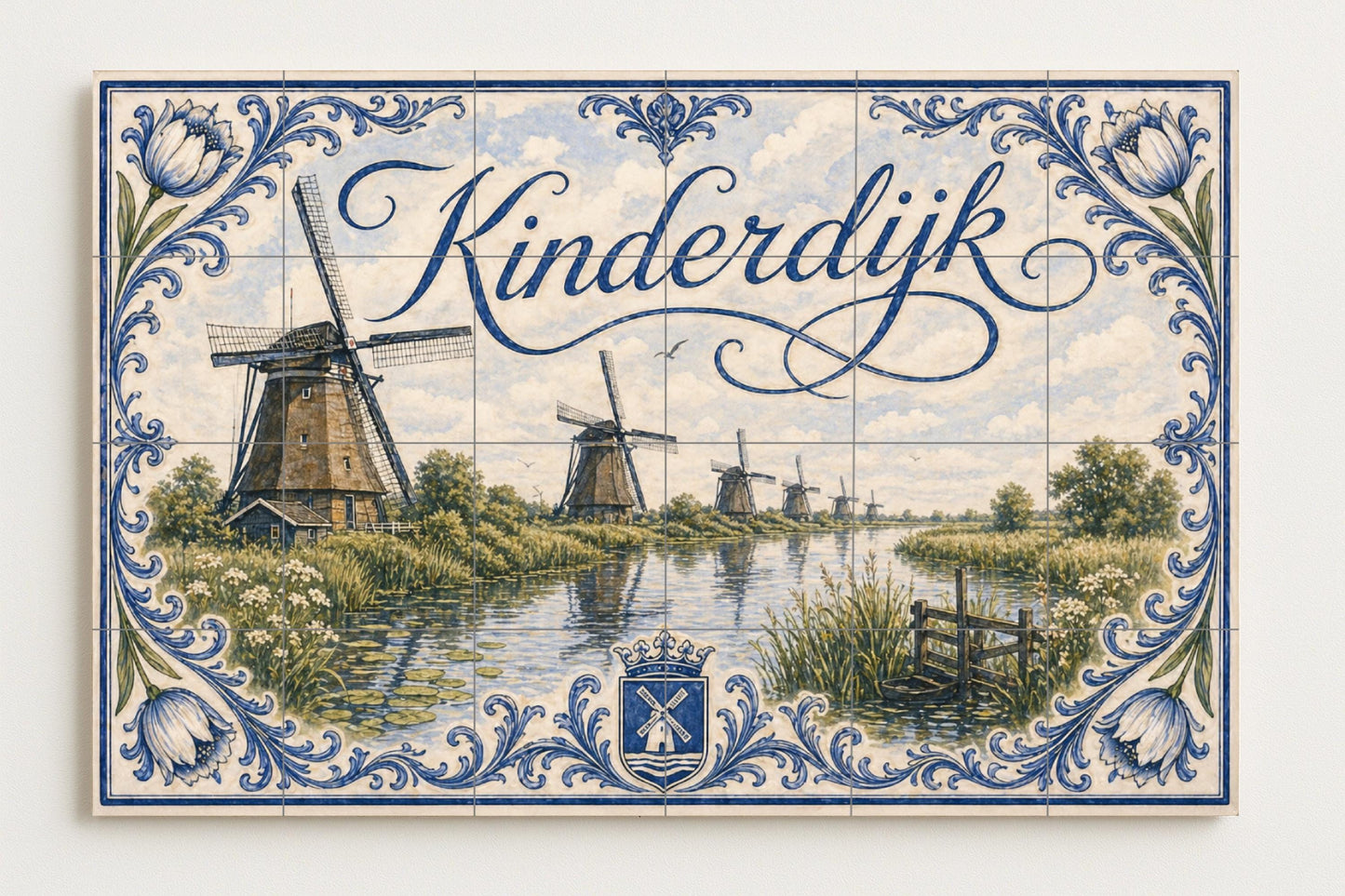 Kinderdijk, Países Bajos, decoración de pare — Fresque Murale en Carreaux de Céramique · Villes et Monuments