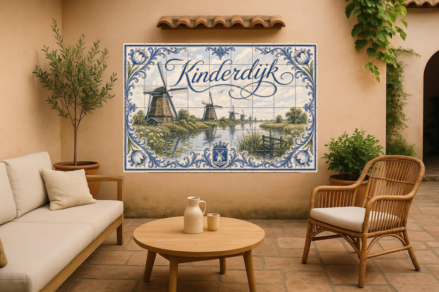Kinderdijk, Países Bajos, decoración de pare — Fresque Murale en Carreaux de Céramique · Villes et Monuments