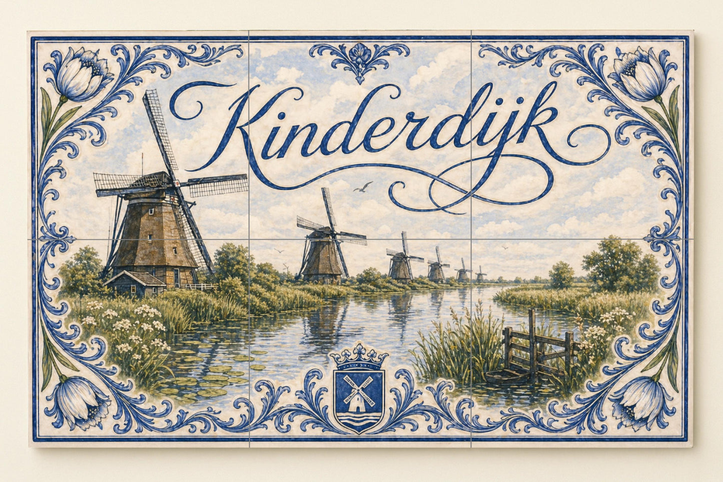 Kinderdijk, Países Bajos, decoración de pare — Fresque Murale en Carreaux de Céramique · Villes et Monuments