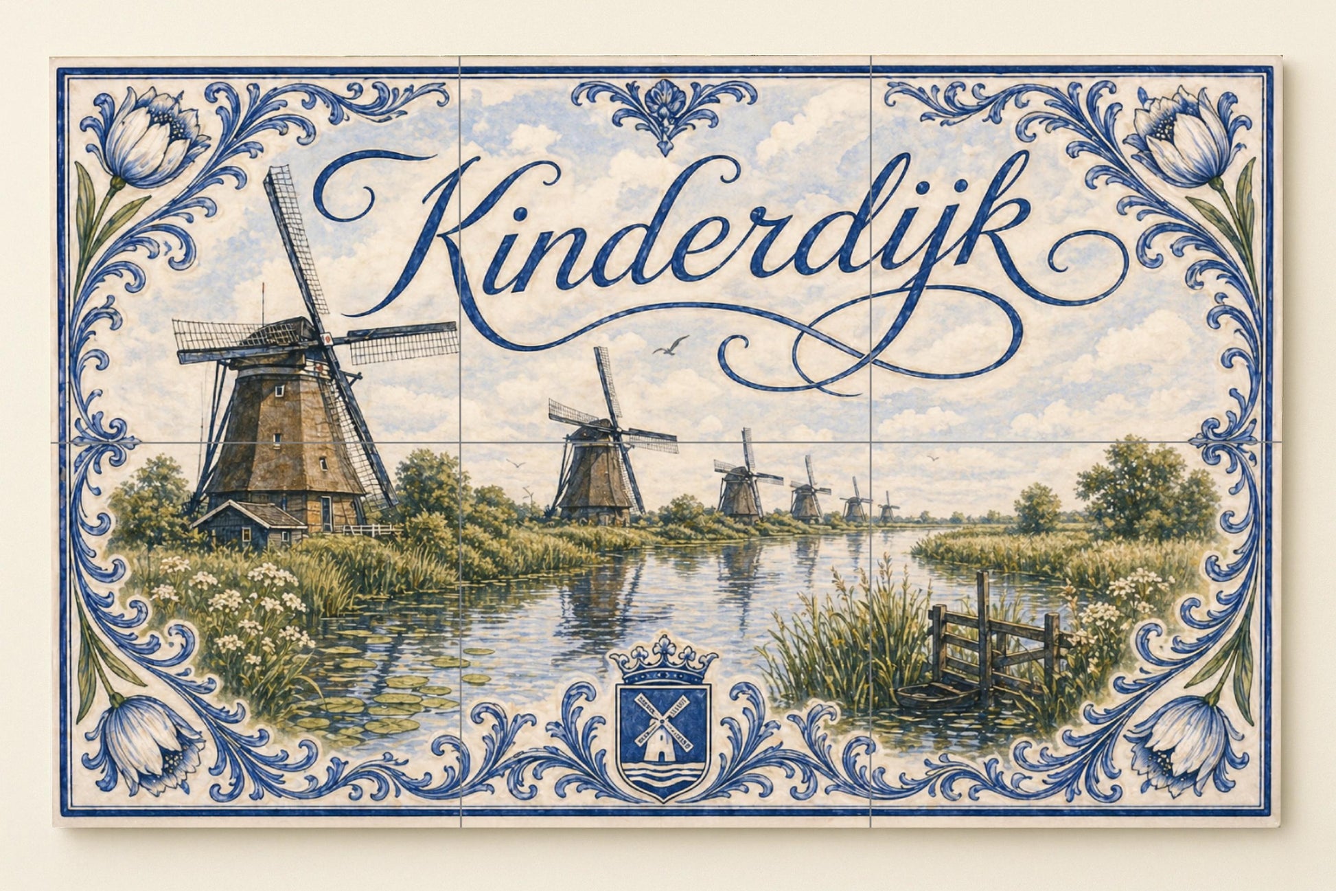 Kinderdijk, Países Bajos, decoración de pare — Fresque Murale en Carreaux de Céramique · Villes et Monuments