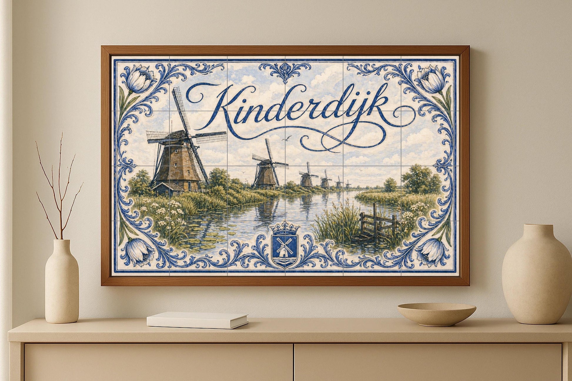 Kinderdijk, Países Bajos, decoración de pare — Fresque Murale en Carreaux de Céramique · Villes et Monuments
