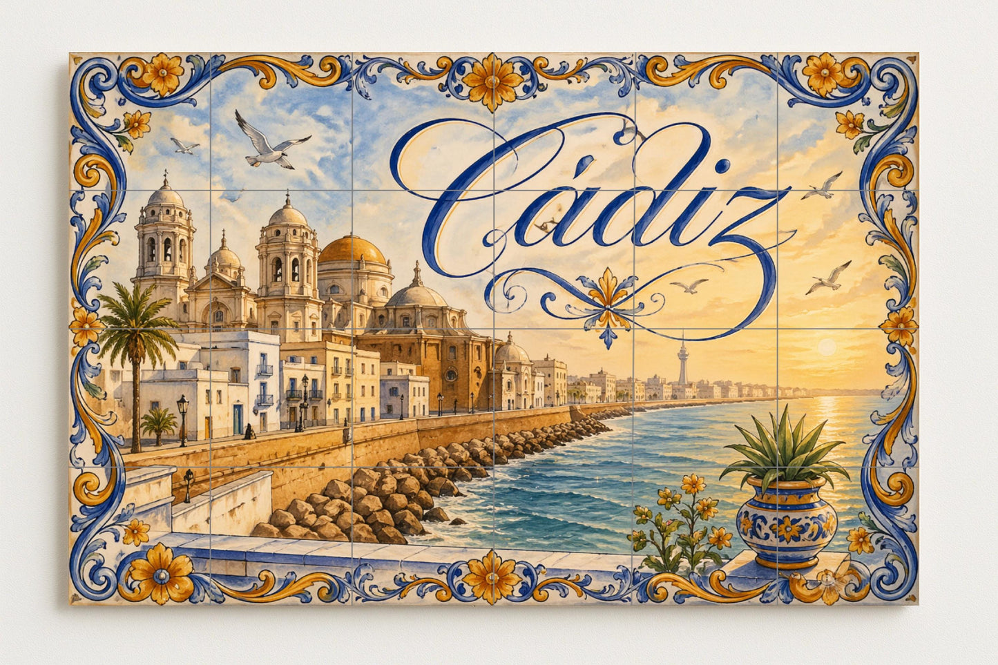 La Catedral de Cádiz, decoración de pared · Ceramic Wall Mural — City & Landmark Art