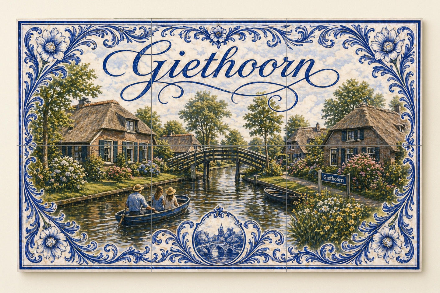 Giethoorn, casas de campo holandesas con tec — Fresque Murale en Carreaux de Céramique · Art Rustique de Ferme