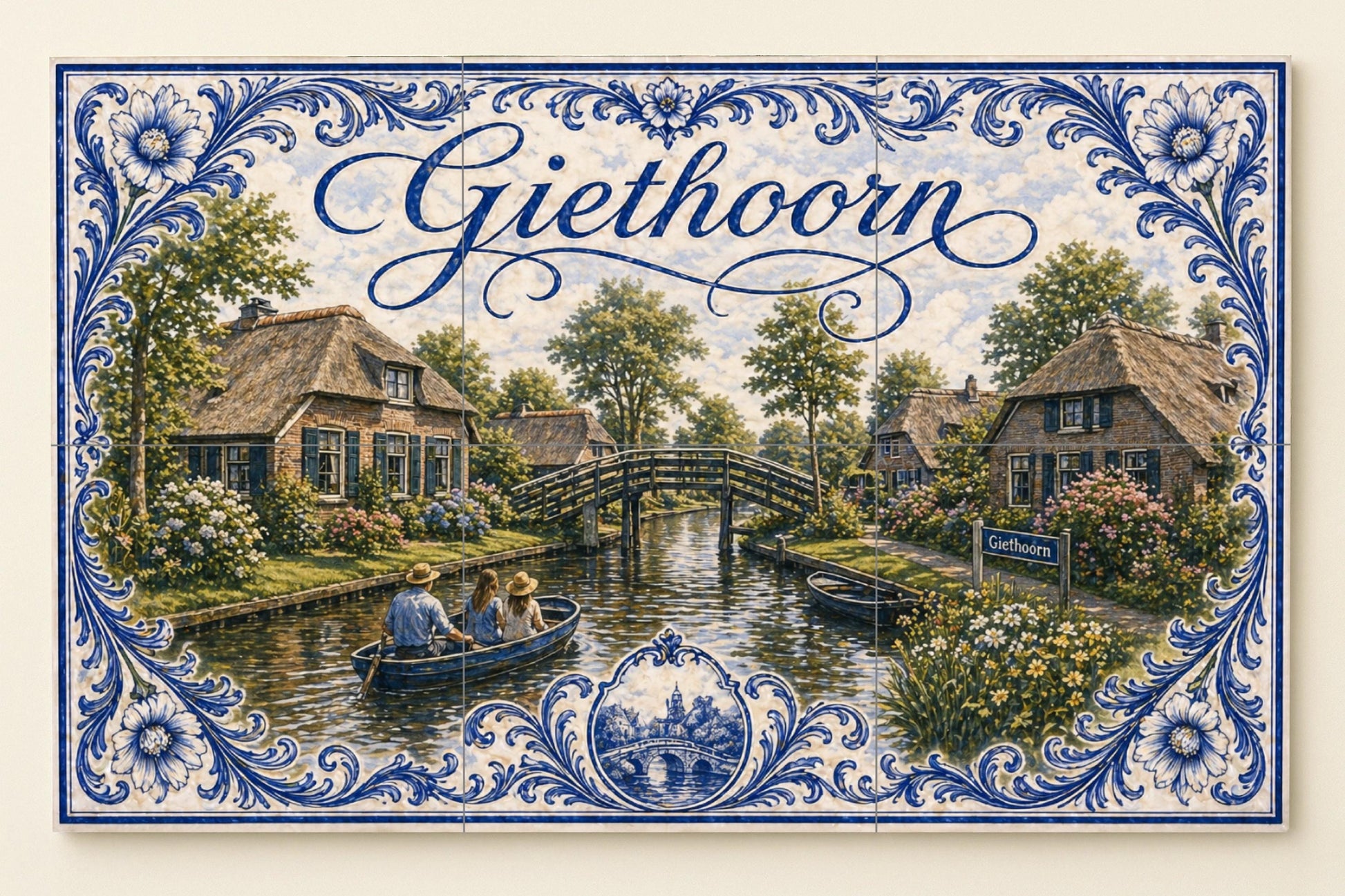 Giethoorn, casas de campo holandesas con tec — Fresque Murale en Carreaux de Céramique · Art Rustique de Ferme