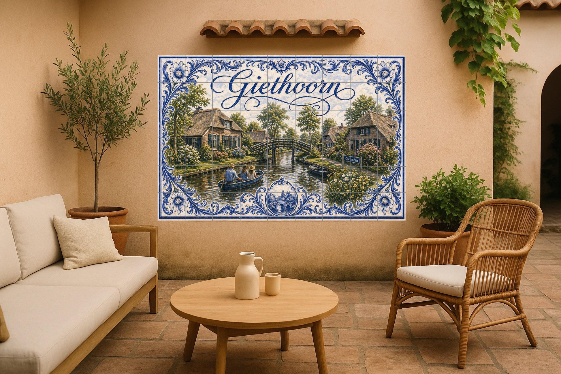 Giethoorn, casas de campo holandesas con tec — Fresque Murale en Carreaux de Céramique · Art Rustique de Ferme