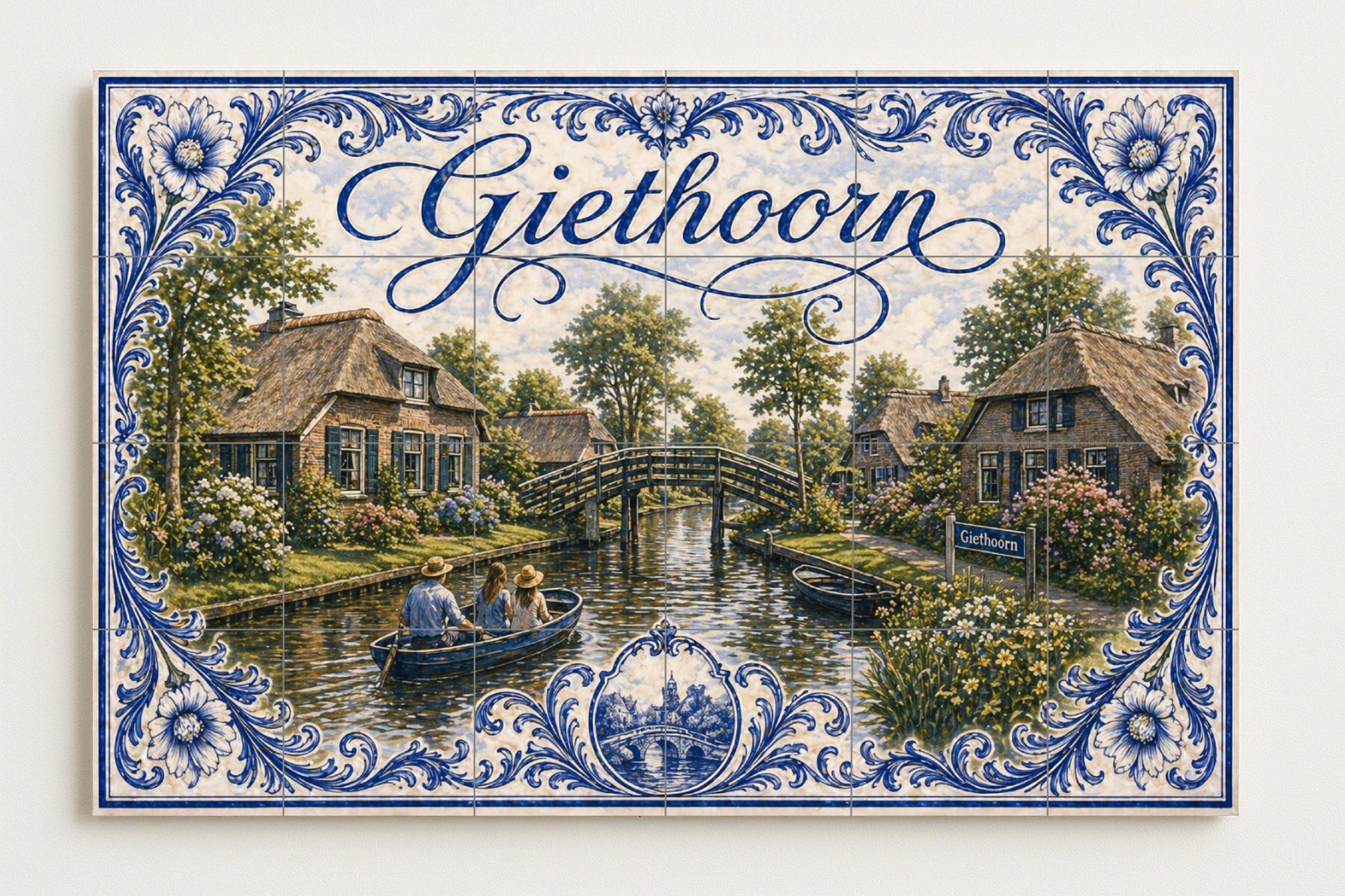Giethoorn, casas de campo holandesas con tec — Fresque Murale en Carreaux de Céramique · Art Rustique de Ferme