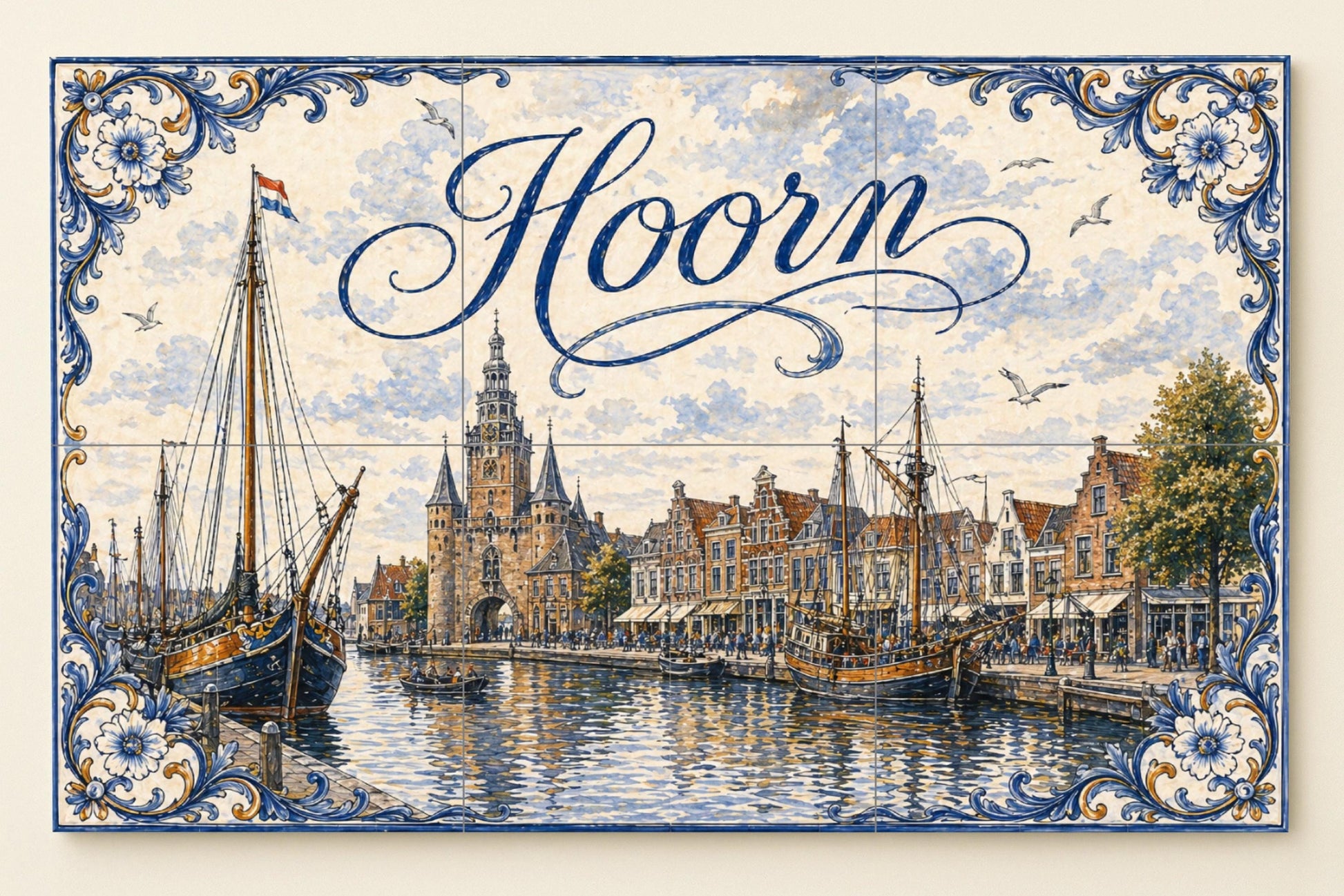 Fliesenbild Del puerto histórico de Hoorn, barcos de vela h — Nautischer Wanddekor