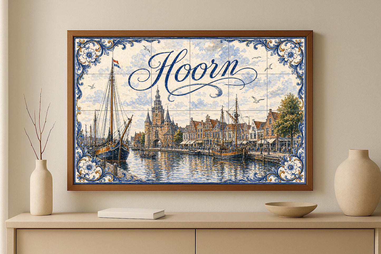 Fliesenbild Del puerto histórico de Hoorn, barcos de vela h — Nautischer Wanddekor