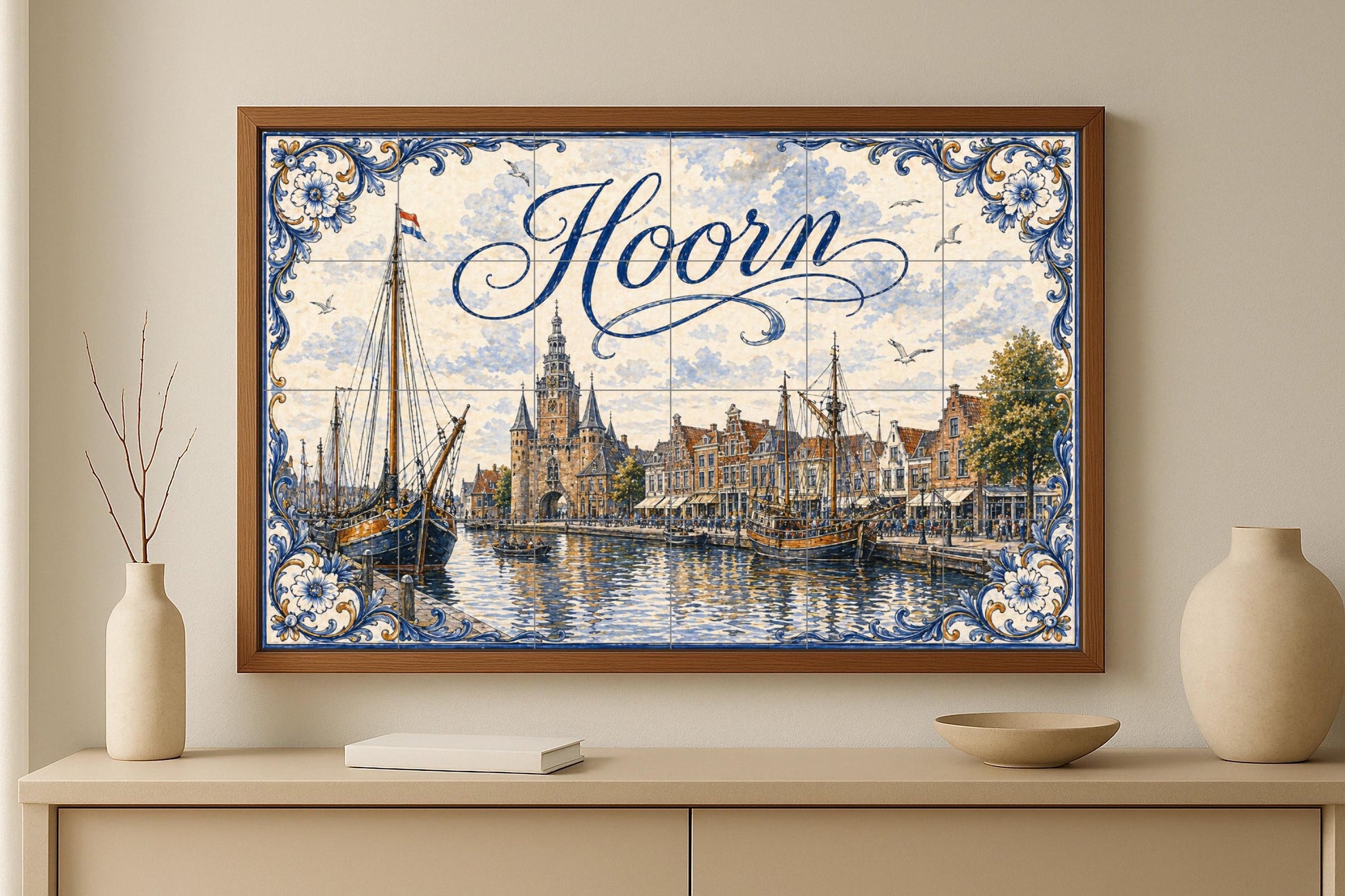 Fliesenbild Del puerto histórico de Hoorn, barcos de vela h — Nautischer Wanddekor