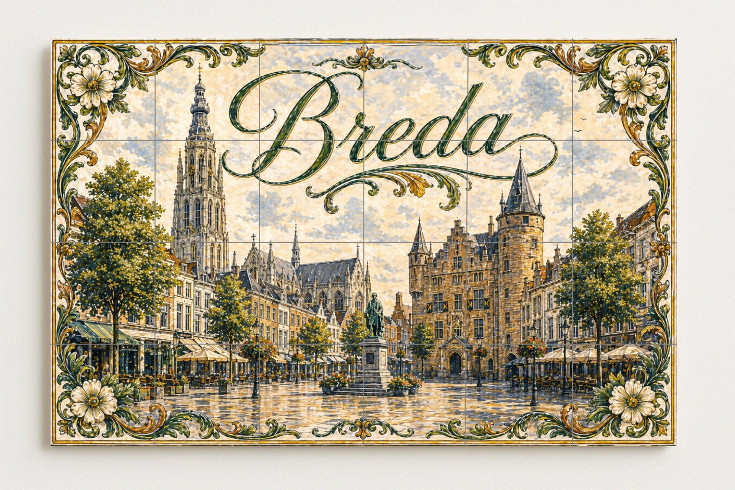Platz des Markt Historisch von Breda, Gro — Fliesen-Wandbild aus Keramik · Rustikale Bauernhaus-Kunst