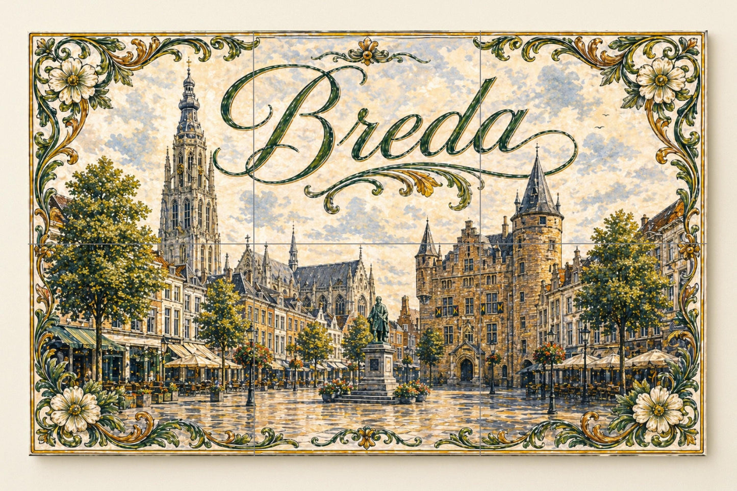 Platz des Markt Historisch von Breda, Gro — Fliesen-Wandbild aus Keramik · Rustikale Bauernhaus-Kunst